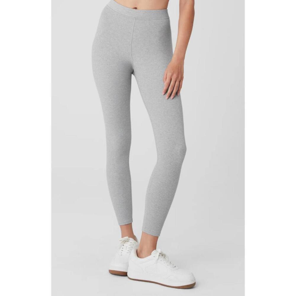 EUC Alo Ribbed High-Waist 7/8 Blissful Knit Legging Athletic Heather Grey Size M